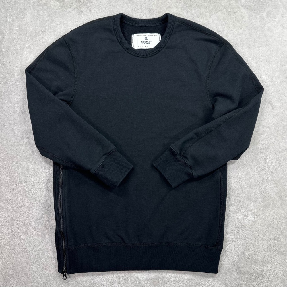Reigning Champ Sweatshirt Mens Small Black Side Zip Terry Crew Neck Canada Made